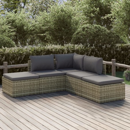 vidaXL 5-tlg. Garten-Lounge-Set mit Kissen Grau Poly Rattan