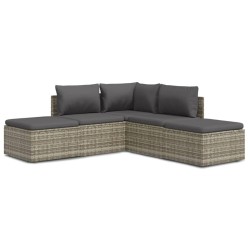 vidaXL 5-tlg. Garten-Lounge-Set mit Kissen Grau Poly Rattan