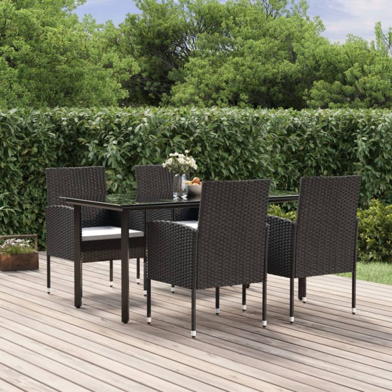 vidaXL 5-tlg. Garten-Essgruppe mit Kissen Schwarz Poly Rattan vidaXL 5-tlg. Garten-Essgruppe mit Kissen Schwarz Poly Rattan