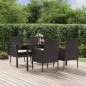 vidaXL 5-tlg. Garten-Essgruppe mit Kissen Schwarz Poly Rattan vidaXL 5-tlg. Garten-Essgruppe mit Kissen Schwarz Poly Rattan