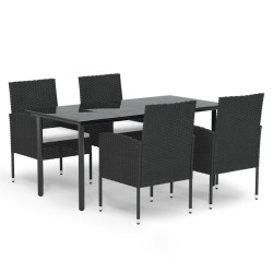 vidaXL 5-tlg. Garten-Essgruppe mit Kissen Schwarz Poly Rattan