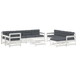 vidaXL 10-tlg. Garten-Lounge-Set mit Kissen Weiß Massivholz
