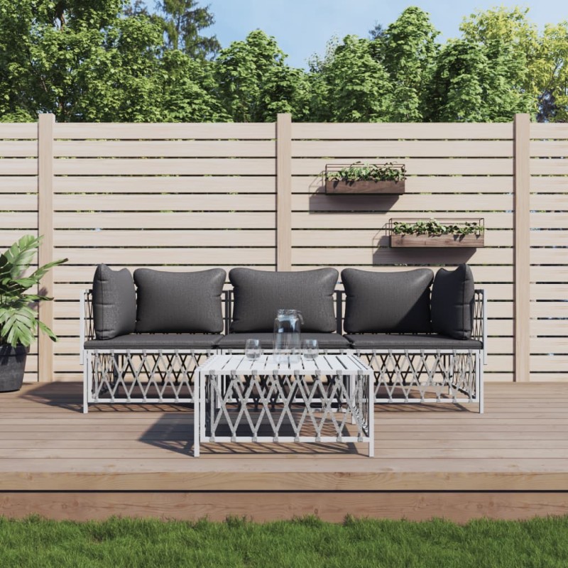 vidaXL 4-tlg. Garten-Lounge-Set mit Kissen Weiß Stahl vidaXL 4-tlg. Garten-Lounge-Set mit Kissen Weiß Stahl
