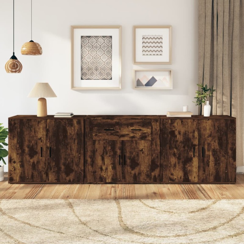 vidaXL Sideboards 3 Stk. Räuchereiche Holzwerkstoff vidaXL Sideboards 3 Stk. Räuchereiche Holzwerkstoff