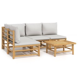 vidaXL 5-tlg. Garten-Lounge-Set mit Hellgrauen Kissen Bambus