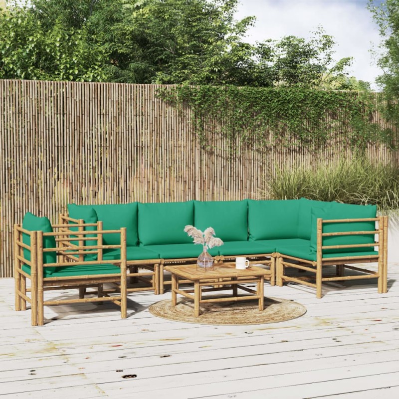 vidaXL 7-tlg. Garten-Lounge-Set mit Grünen Kissen Bambus vidaXL 7-tlg. Garten-Lounge-Set mit Grünen Kissen Bambus