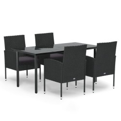 vidaXL 5-tlg. Garten-Essgruppe mit Kissen Schwarz Poly Rattan
