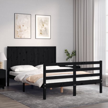 vidaXL Massivholzbett mit Kopfteil Schwarz 140x190 cm