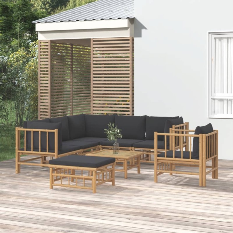 vidaXL 8-tlg. Garten-Lounge-Set mit Dunkelgrauen Kissen Bambus vidaXL 8-tlg. Garten-Lounge-Set mit Dunkelgrauen Kissen Bambus