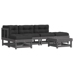 vidaXL 6-tlg. Garten-Lounge-Set mit Kissen Grau Massivholz