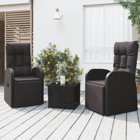 vidaXL 3-tlg. Garten-Lounge-Set Schwarz Poly Rattan & Stahl