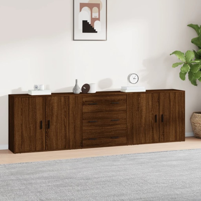 vidaXL Sideboards 3 Stk. Braun Eichen-Optik Holzwerkstoff vidaXL Sideboards 3 Stk. Braun Eichen-Optik Holzwerkstoff