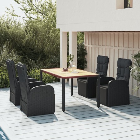 vidaXL 5-tlg. Garten-Essgruppe Schwarz Poly Rattan & Massivholz Akazie