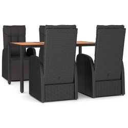 vidaXL 5-tlg. Garten-Essgruppe Schwarz Poly Rattan & Massivholz Akazie
