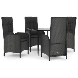 vidaXL 5-tlg. Garten-Essgruppe mit Kissen Schwarz Poly Rattan