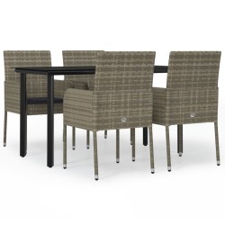 vidaXL 5-tlg. Garten-Essgruppe mit Kissen Schwarz und Grau Poly Rattan