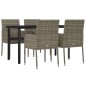 vidaXL 5-tlg. Garten-Essgruppe mit Kissen Schwarz und Grau Poly Rattan