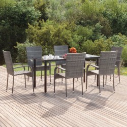 vidaXL 7-tlg. Garten-Essgruppe Grau Poly Rattan