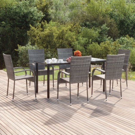 vidaXL 7-tlg. Garten-Essgruppe Grau Poly Rattan
