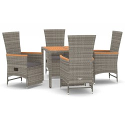 vidaXL 5-tlg. Garten-Essgruppe mit Kissen Grau Poly Rattan