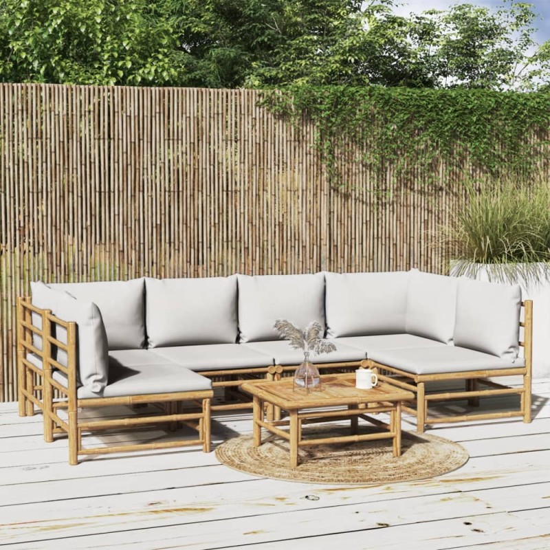 vidaXL 7-tlg. Garten-Lounge-Set mit Hellgrauen Kissen Bambus vidaXL 7-tlg. Garten-Lounge-Set mit Hellgrauen Kissen Bambus