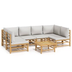 vidaXL 7-tlg. Garten-Lounge-Set mit Hellgrauen Kissen Bambus