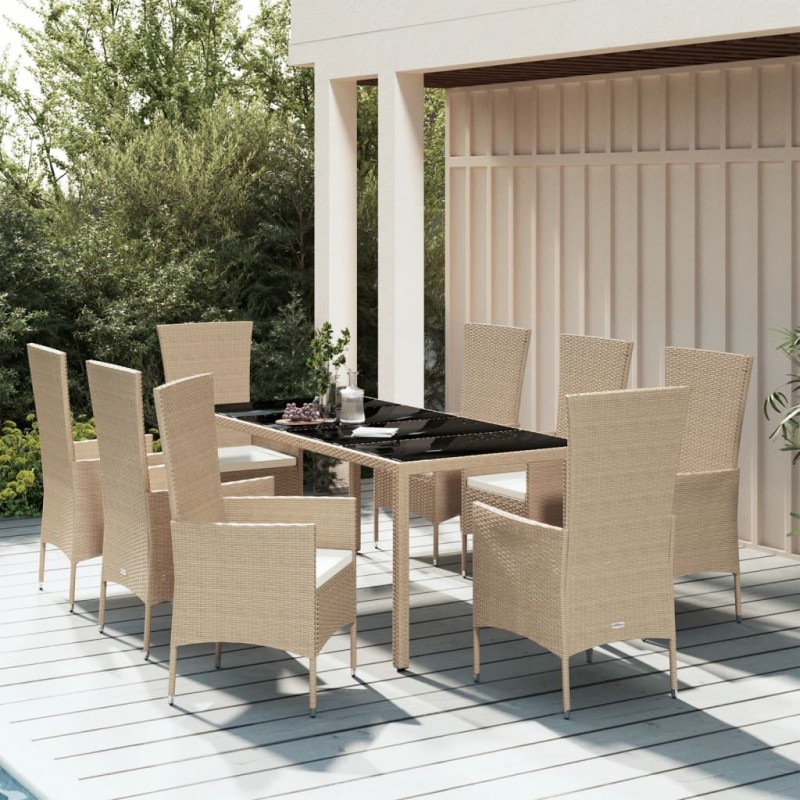 vidaXL 9-tlg. Garten-Essgruppe mit Kissen Beige Poly Rattan vidaXL 9-tlg. Garten-Essgruppe mit Kissen Beige Poly Rattan