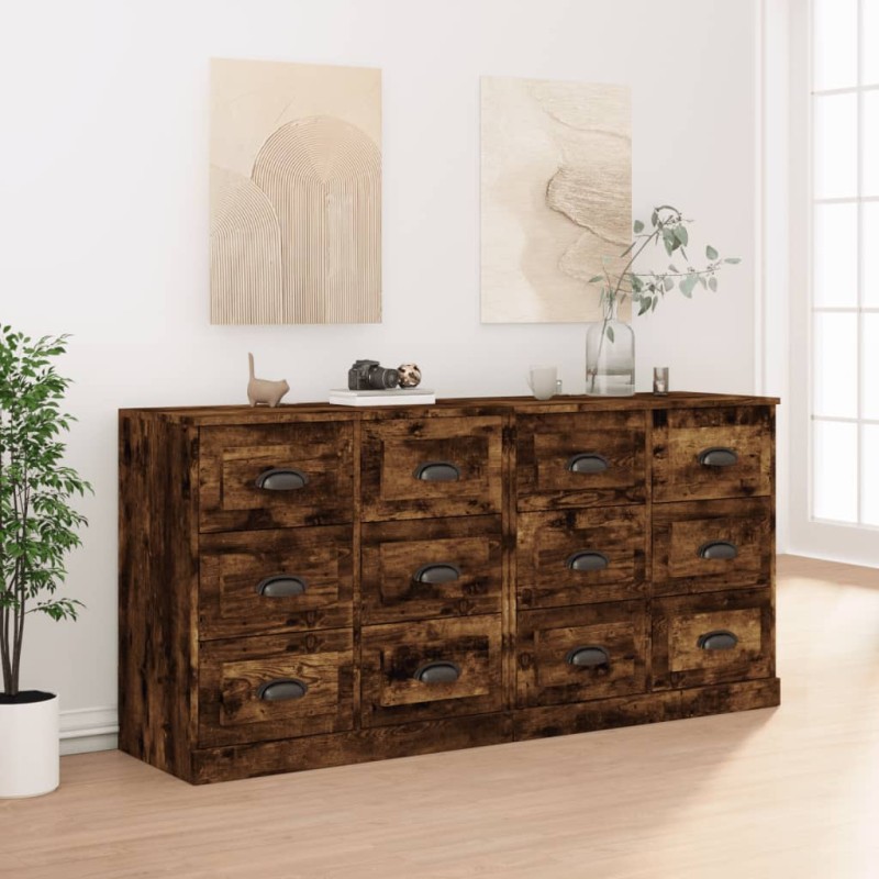 vidaXL Sideboards 2 Stk. Räuchereiche Holzwerkstoff vidaXL Sideboards 2 Stk. Räuchereiche Holzwerkstoff