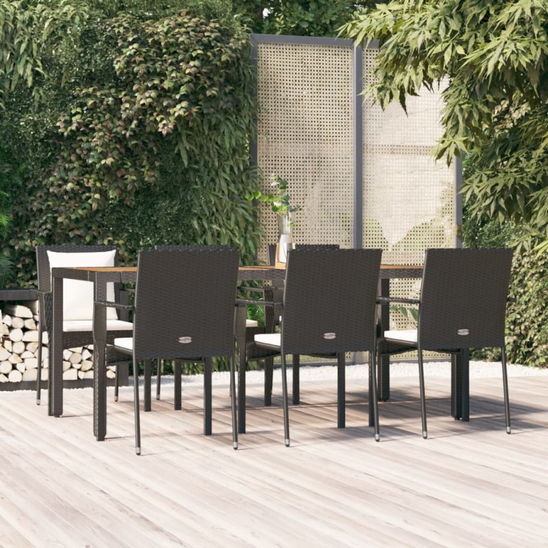 vidaXL 7-tlg. Garten-Essgruppe mit Kissen Schwarz Poly Rattan vidaXL 7-tlg. Garten-Essgruppe mit Kissen Schwarz Poly Rattan