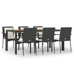 vidaXL 7-tlg. Garten-Essgruppe mit Kissen Schwarz Poly Rattan