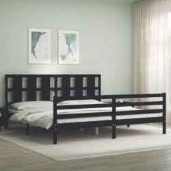 vidaXL Massivholzbett mit Kopfteil Schwarz