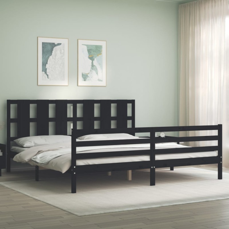 vidaXL Massivholzbett mit Kopfteil Schwarz vidaXL Massivholzbett mit Kopfteil Schwarz