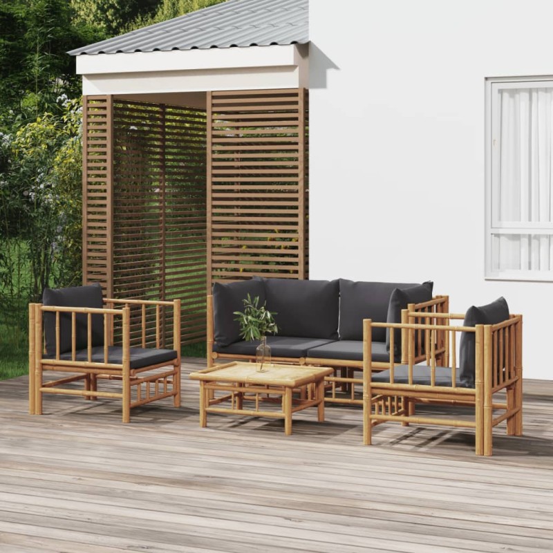 vidaXL 5-tlg. Garten-Lounge-Set mit Dunkelgrauen Kissen Bambus vidaXL 5-tlg. Garten-Lounge-Set mit Dunkelgrauen Kissen Bambus