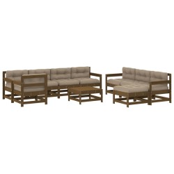 vidaXL 10-tlg. Garten-Lounge-Set mit Kissen Honigbraun Massivholz