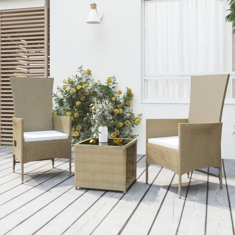 vidaXL 3-tlg. Garten-Lounge-Set Beige Poly Rattan & Stahl vidaXL 3-tlg. Garten-Lounge-Set Beige Poly Rattan & Stahl