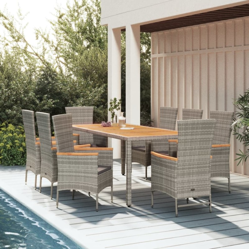 vidaXL 9-tlg. Garten-Essgruppe mit Kissen Grau Poly Rattan vidaXL 9-tlg. Garten-Essgruppe mit Kissen Grau Poly Rattan