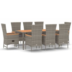 vidaXL 9-tlg. Garten-Essgruppe mit Kissen Grau Poly Rattan