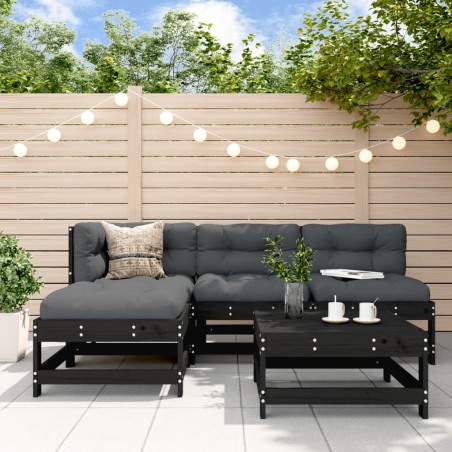 vidaXL 5-tlg. Garten-Lounge-Set mit Kissen Schwarz Massivholz