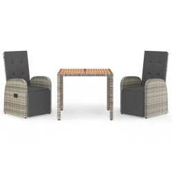 vidaXL 3-tlg. Garten-Essgruppe mit Kissen Grau Poly Rattan