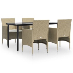 vidaXL 5-tlg. Garten-Essgruppe mit Kissen Beige und Schwarz