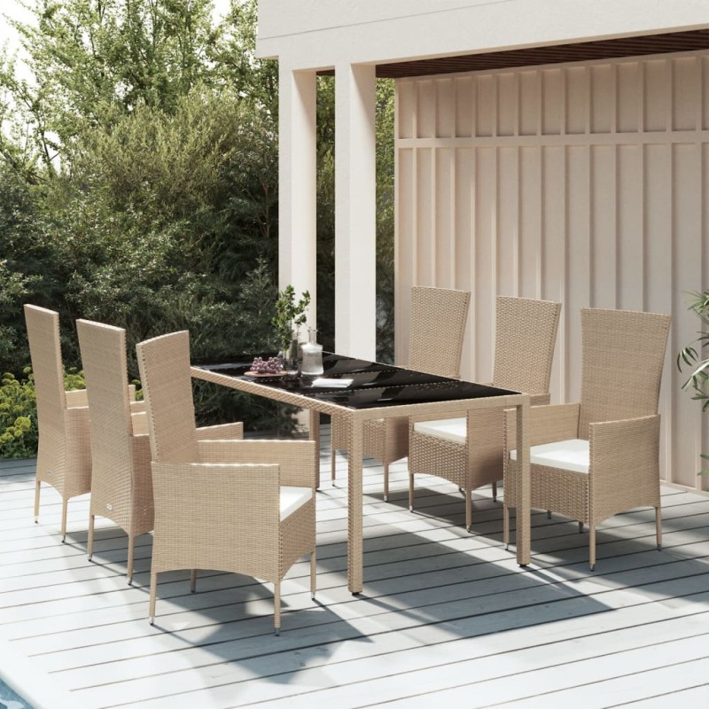 vidaXL 7-tlg. Garten-Essgruppe mit Kissen Beige Poly Rattan vidaXL 7-tlg. Garten-Essgruppe mit Kissen Beige Poly Rattan
