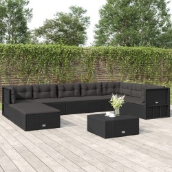 vidaXL 9-tlg. Garten-Lounge-Set mit Kissen Schwarz Poly Rattan