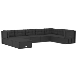 vidaXL 9-tlg. Garten-Lounge-Set mit Kissen Schwarz Poly Rattan
