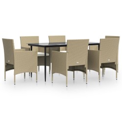 vidaXL 7-tlg. Garten-Essgruppe mit Kissen Beige und Schwarz