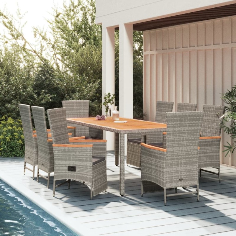 vidaXL 9-tlg. Garten-Essgruppe mit Kissen Grau Poly Rattan vidaXL 9-tlg. Garten-Essgruppe mit Kissen Grau Poly Rattan