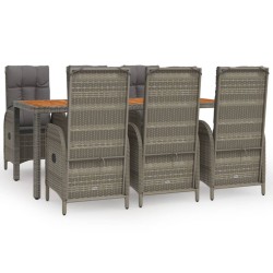 vidaXL 7-tlg. Garten-Essgruppe mit Kissen Grau Poly Rattan