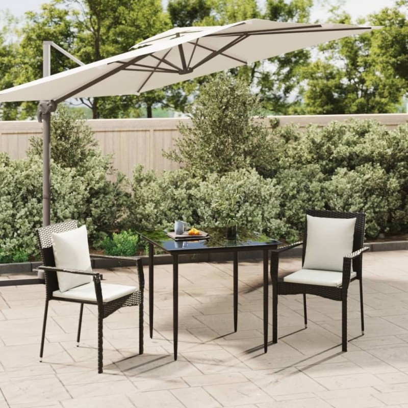 vidaXL 3-tlg. Garten-Essgruppe mit Kissen Schwarz Poly Rattan vidaXL 3-tlg. Garten-Essgruppe mit Kissen Schwarz Poly Rattan