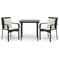 vidaXL 3-tlg. Garten-Essgruppe mit Kissen Schwarz Poly Rattan