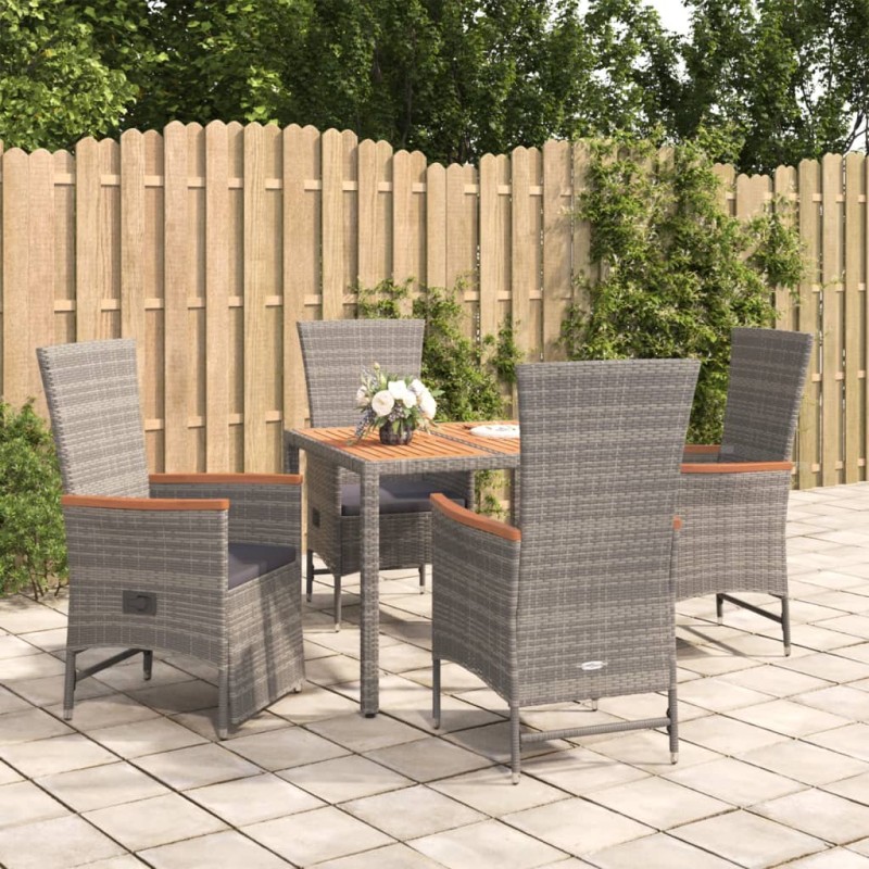 vidaXL 5-tlg. Garten-Essgruppe mit Kissen Grau Poly Rattan vidaXL 5-tlg. Garten-Essgruppe mit Kissen Grau Poly Rattan