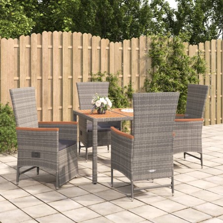 vidaXL 5-tlg. Garten-Essgruppe mit Kissen Grau Poly Rattan